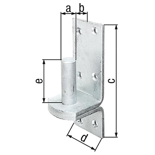 Gond sur platine, DI, ø 20 mm 167 x 60 mm, galvanisé a chaud
